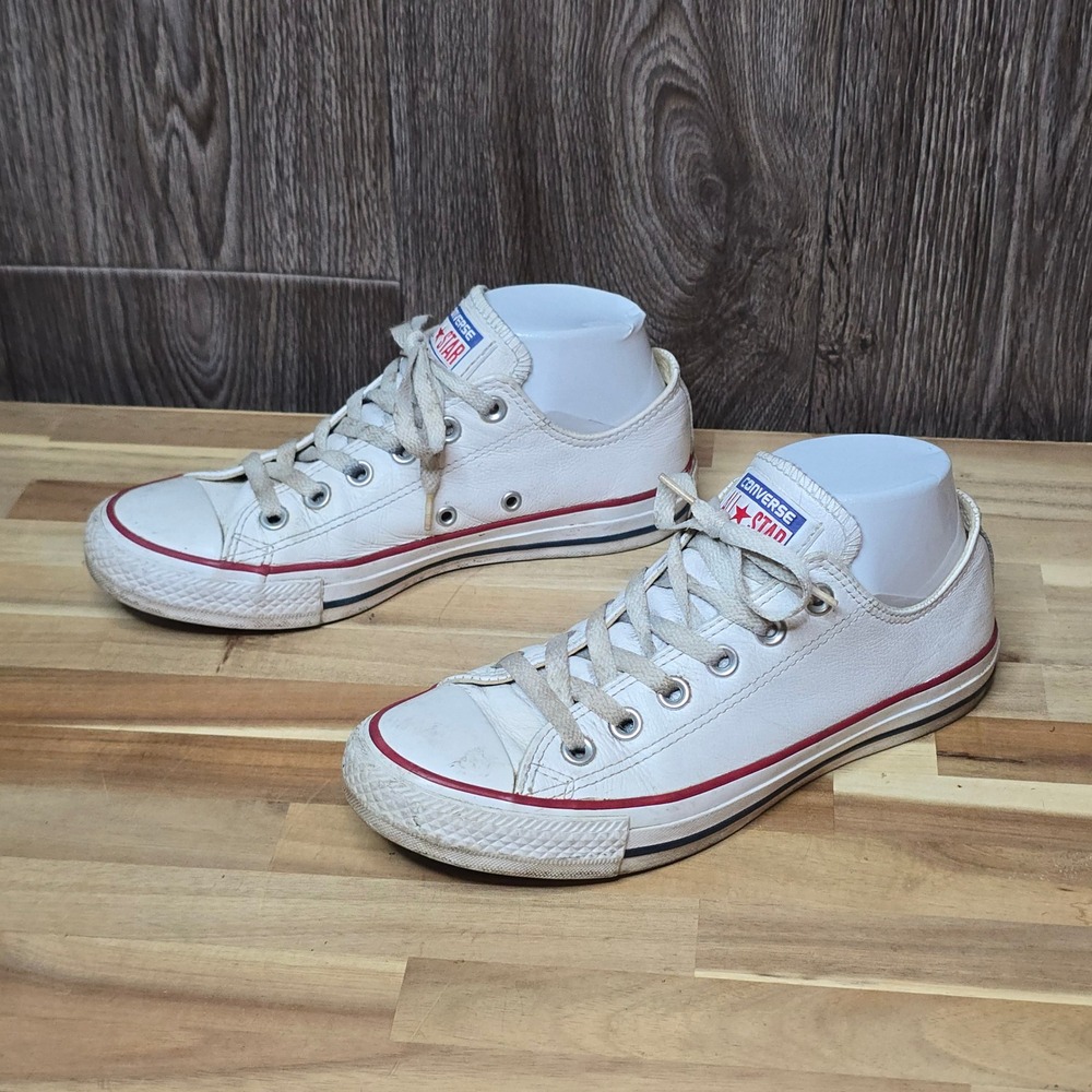 Converse All Star Chuck Taylor White Leather Low Top Sneakers Womens 7 Mens 5